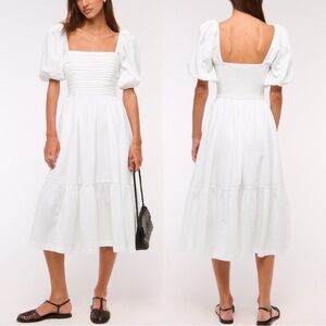 Abercrombie Emerson Linen Blend Puff Sleeve Midi Dress